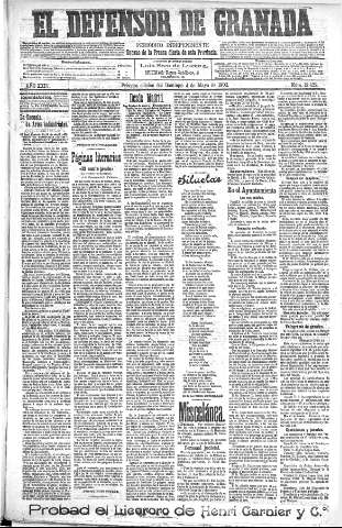 'El Defensor de Granada  : diario político independiente' - Año XXIV Número 12432  - 1902 Mayo 04
