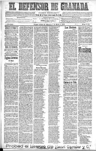 'El Defensor de Granada  : diario político independiente' - Año XXIV Número 12434  - 1902 Mayo 07