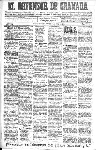 'El Defensor de Granada  : diario político independiente' - Año XXIV Número 12456  - 1902 Junio 01