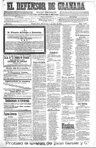'El Defensor de Granada  : diario político independiente' - Año XXIV Número 12462  - 1902 Junio 08