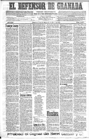 'El Defensor de Granada  : diario político independiente' - Año XXIV Número 12467  - 1902 Junio 14