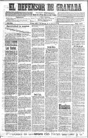 'El Defensor de Granada  : diario político independiente' - Año XXIV Número 12470  - 1902 Junio 18