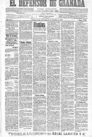 'El Defensor de Granada  : diario político independiente' - Año XXIV Número 12543  - 1902 Septiembre 12
