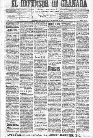 'El Defensor de Granada  : diario político independiente' - Año XXIV Número 12550  - 1902 Septiembre 20