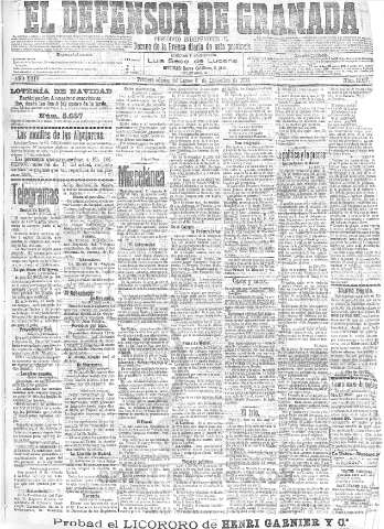 'El Defensor de Granada  : diario político independiente' - Año XXIV Número 12617  - 1902 Diciembre 08