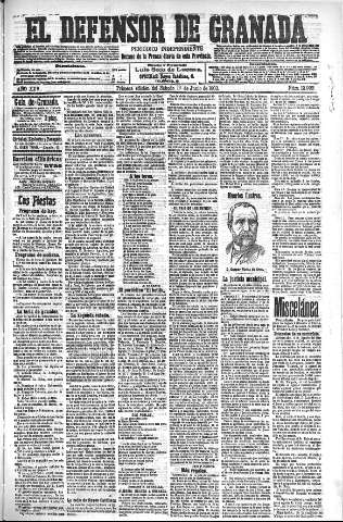 'El Defensor de Granada  : diario político independiente' - Año XXV Número 12992  - 1903 Junio 13