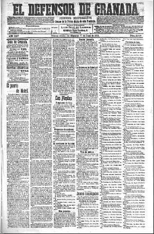 'El Defensor de Granada  : diario político independiente' - Año XXV Número 12996  - 1903 Junio 17