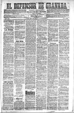 'El Defensor de Granada  : diario político independiente' - Año XXV Número 13016  - 1903 Julio 07