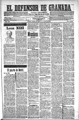 'El Defensor de Granada  : diario político independiente' - Año XXV Número 13030  - 1903 Julio 21