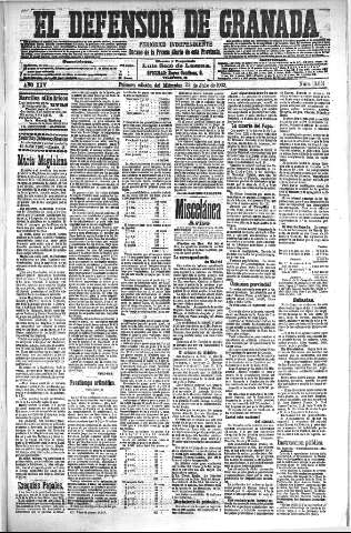 'El Defensor de Granada  : diario político independiente' - Año XXV Número 13031  - 1903 Julio 22