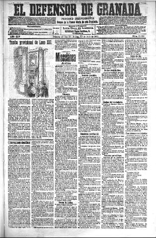 'El Defensor de Granada  : diario político independiente' - Año XXV Número 13039  - 1903 Julio 30