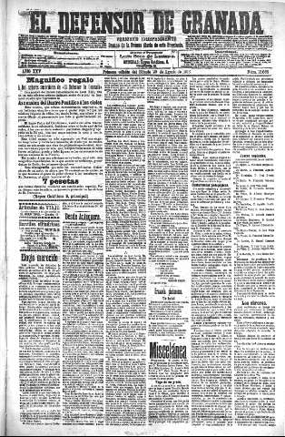 'El Defensor de Granada  : diario político independiente' - Año XXV Número 13069  - 1903 Agosto 29