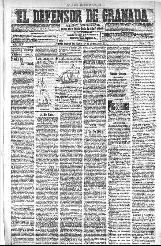 'El Defensor de Granada  : diario político independiente' - Año XXV Número 13072  - 1903 Septiembre 01