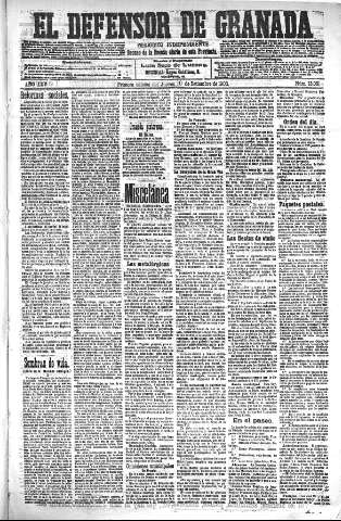 'El Defensor de Granada  : diario político independiente' - Año XXV Número 13081  - 1903 Septiembre 10