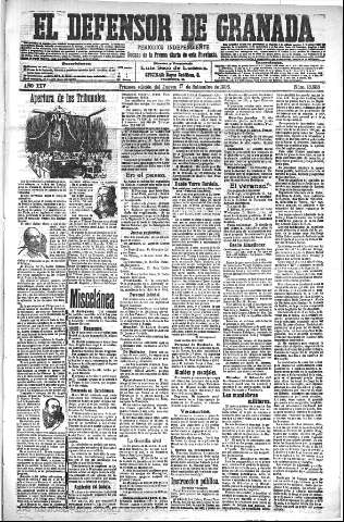 'El Defensor de Granada  : diario político independiente' - Año XXV Número 13088  - 1903 Septiembre 17