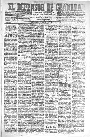 'El Defensor de Granada  : diario político independiente' - Año XXV Número 13101  - 1903 Septiembre 30