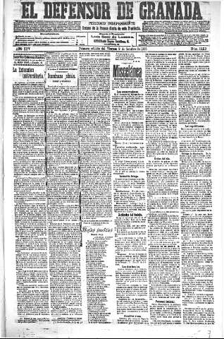 'El Defensor de Granada  : diario político independiente' - Año XXV Número 13110  - 1903 Octubre 09