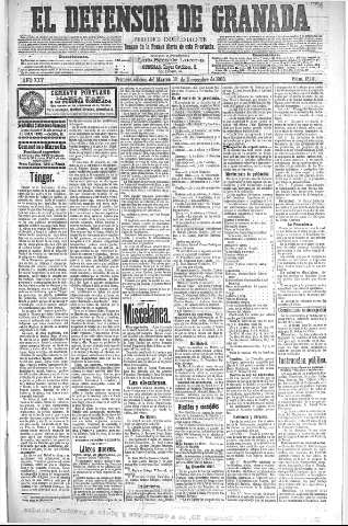 'El Defensor de Granada  : diario político independiente' - Año XXV Número 13141  - 1903 Noviembre 10