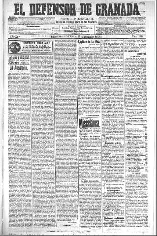 'El Defensor de Granada  : diario político independiente' - Año XXV Número 13144  - 1903 Noviembre 13