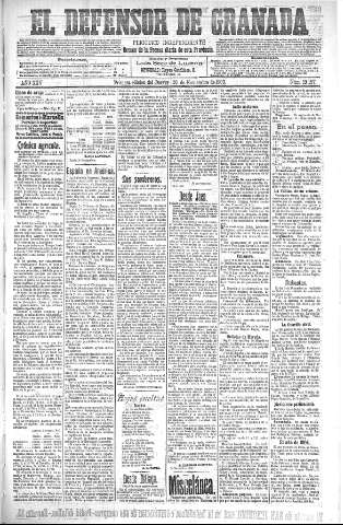 'El Defensor de Granada  : diario político independiente' - Año XXV Número 13157  - 1903 Noviembre 26