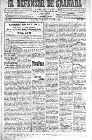 'El Defensor de Granada  : diario político independiente' - Año XXV Número 13163  - 1903 Diciembre 02