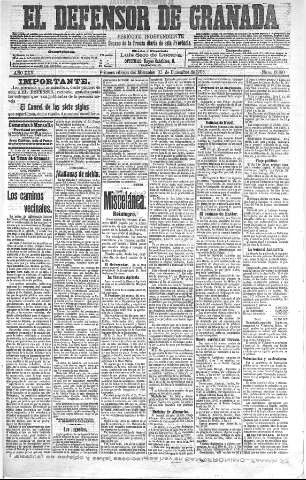 'El Defensor de Granada  : diario político independiente' - Año XXV Número 13190  - 1903 Diciembre 30