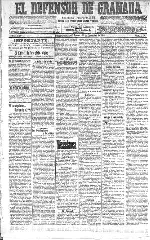 'El Defensor de Granada  : diario político independiente' - Año XXV Número 13191  - 1903 Diciembre 31