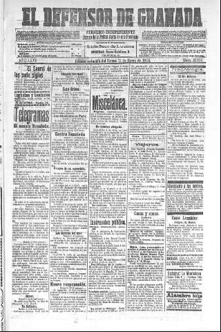 'El Defensor de Granada  : diario político independiente' - Año XXVI Número 13202  - 1904 Enero 11