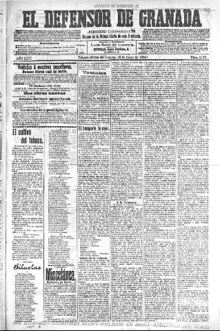 'El Defensor de Granada  : diario político independiente' - Año XXVI Número 13115  - 1904 Enero 24