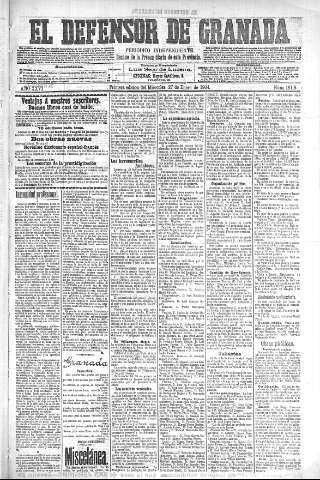 'El Defensor de Granada  : diario político independiente' - Año XXVI Número 13118  - 1904 Enero 27