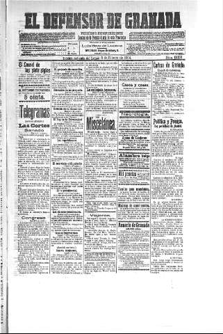 'El Defensor de Granada  : diario político independiente' - Año XXVI Número 13130  - 1904 Febrero 08