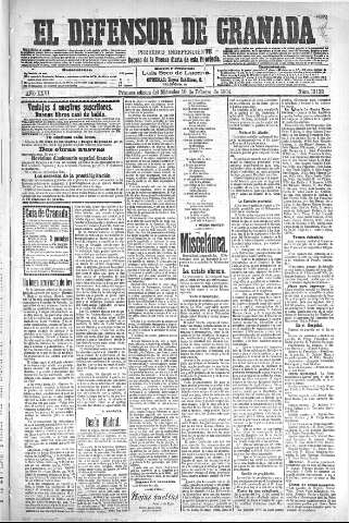 'El Defensor de Granada  : diario político independiente' - Año XXVI Número 13132  - 1904 Febrero 10