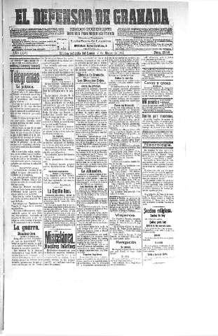 'El Defensor de Granada  : diario político independiente' - Año XXVI Número 13158  - 1904 Marzo 07