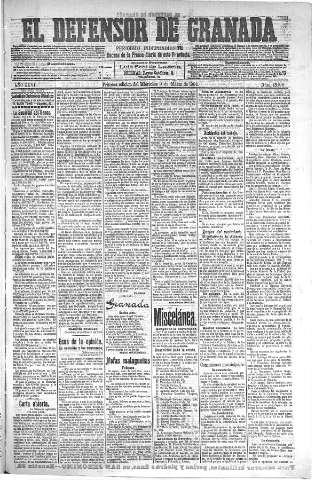 'El Defensor de Granada  : diario político independiente' - Año XXVI Número 13160  - 1904 Marzo 09