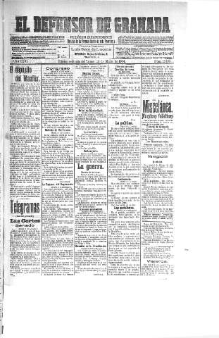 'El Defensor de Granada  : diario político independiente' - Año XXVI Número 13165  - 1904 Marzo 14
