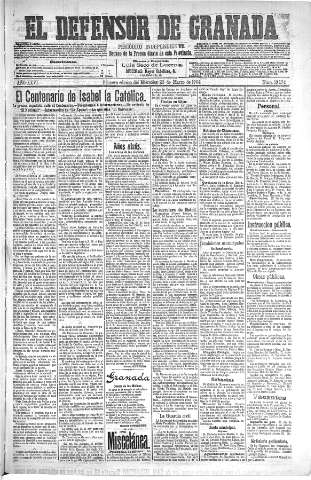 'El Defensor de Granada  : diario político independiente' - Año XXVI Número 13174  - 1904 Marzo 23