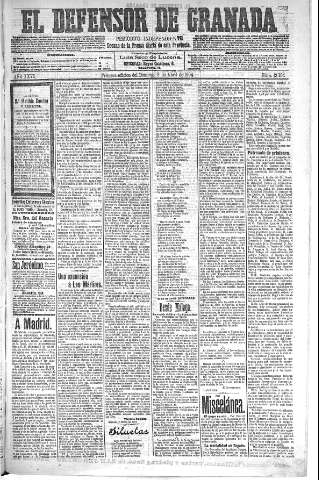 'El Defensor de Granada  : diario político independiente' - Año XXVI Número 13184  - 1904 Abril 03
