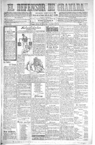 'El Defensor de Granada  : diario político independiente' - Año XXVI Número 13187  - 1904 Abril 06