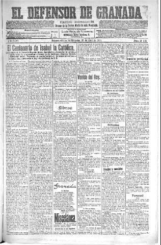 'El Defensor de Granada  : diario político independiente' - Año XXVI Número 13201  - 1904 Abril 20