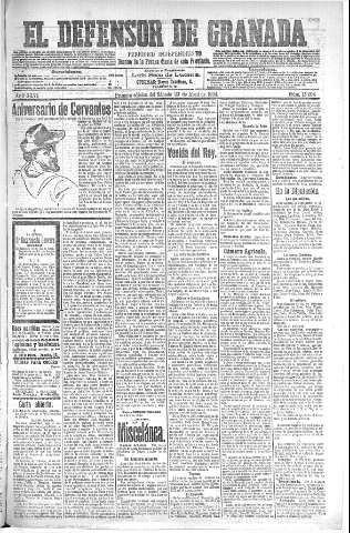 'El Defensor de Granada  : diario político independiente' - Año XXVI Número 13204  - 1904 Abril 23
