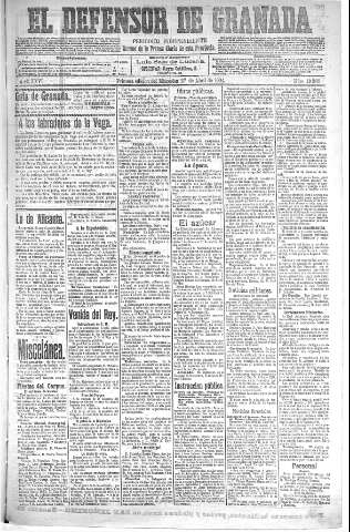 'El Defensor de Granada  : diario político independiente' - Año XXVI Número 13208  - 1904 Abril 27