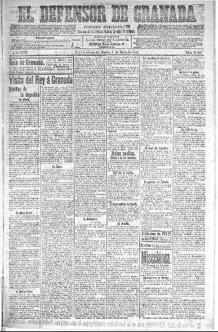 'El Defensor de Granada  : diario político independiente' - Año XXVI Número 13214  - 1904 Mayo 03