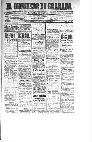 'El Defensor de Granada  : diario político independiente' - Año XXVI Número 13234  - 1904 Mayo 23