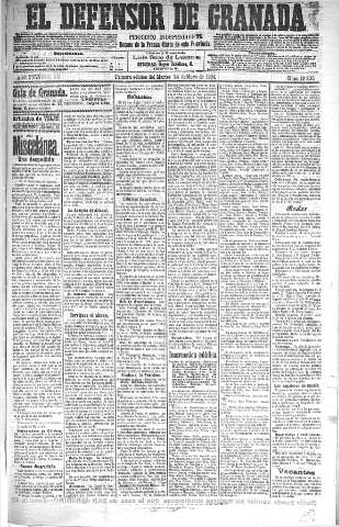 'El Defensor de Granada  : diario político independiente' - Año XXVI Número 13235  - 1904 Mayo 24