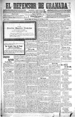 'El Defensor de Granada  : diario político independiente' - Año XXVI Número 13240  - 1904 Mayo 29