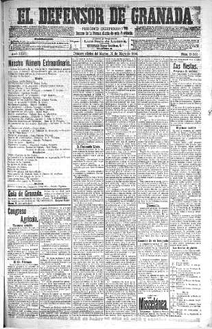 'El Defensor de Granada  : diario político independiente' - Año XXVI Número 13242  - 1904 Mayo 31