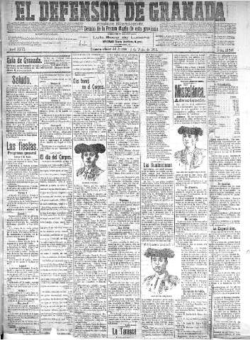 'El Defensor de Granada  : diario político independiente' - Año XXVI Número 13244  - 1904 Junio 02