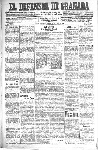 'El Defensor de Granada  : diario político independiente' - Año XXVI Número 13267  - 1904 Junio 24