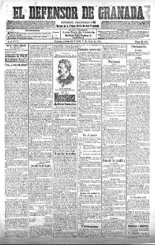 'El Defensor de Granada  : diario político independiente' - Año XXVI Número 13280  - 1904 Julio 07