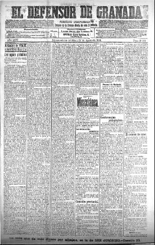 'El Defensor de Granada  : diario político independiente' - Año XXVI Número 13330  - 1904 Agosto 27